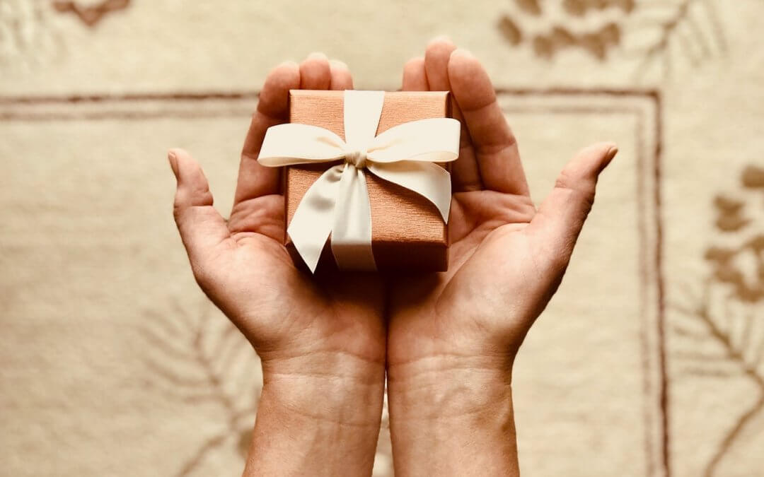 Hands holding up a small gift